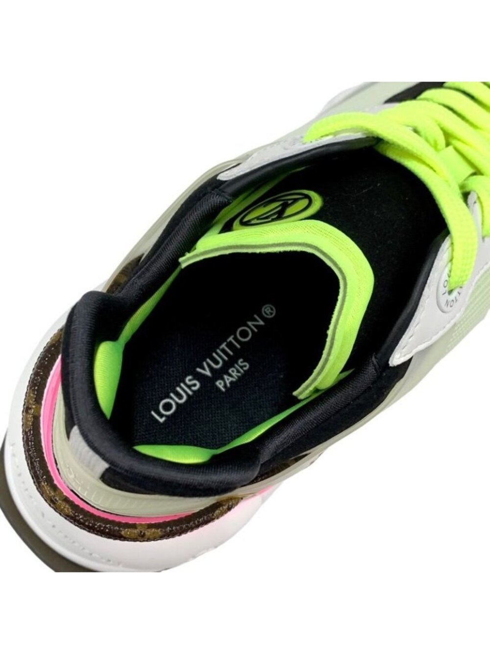 Louis Vuitton Run 55 Line Monogram Sneakers Shoes Fabric Neon Yellow Pink - Picture 7 of 10